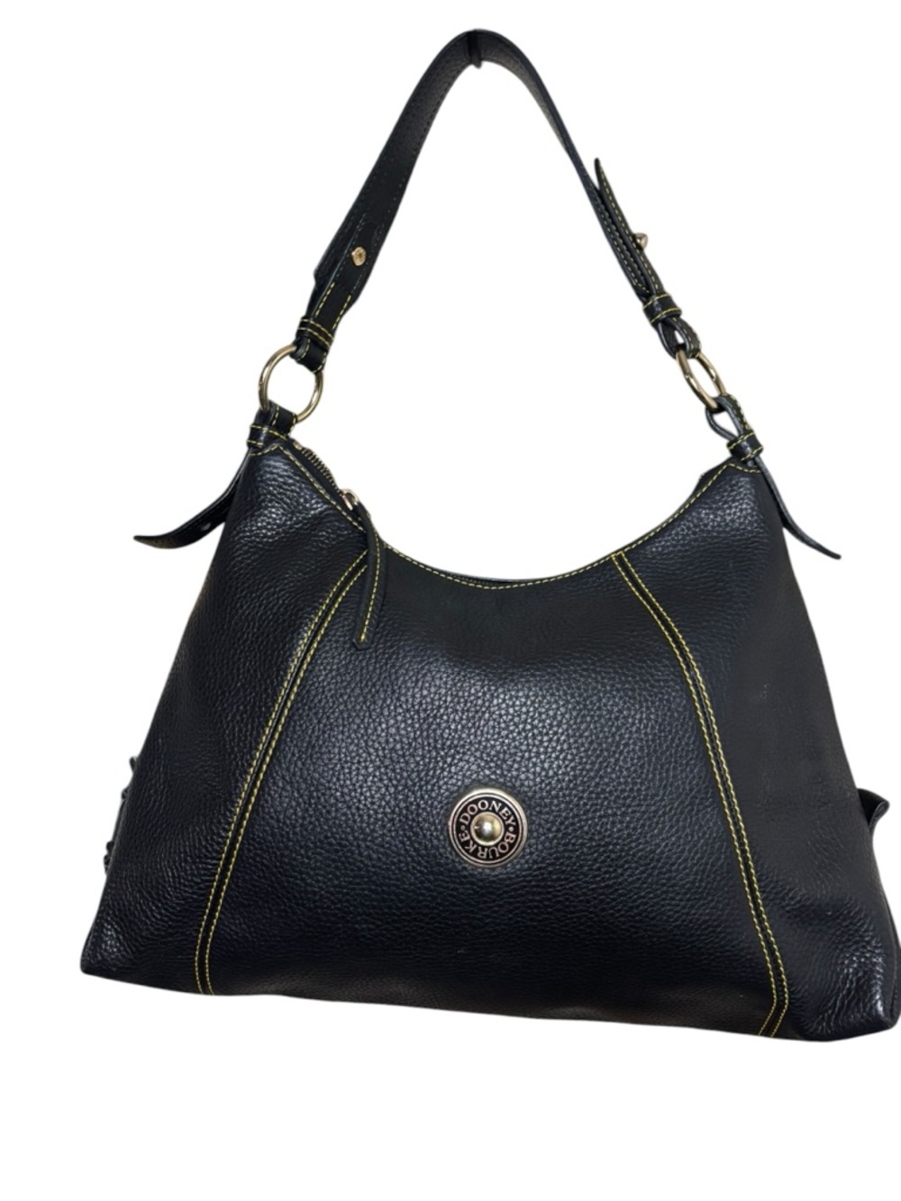 Dooney & Bourke Pebbled Leather Hobo Bag Black Yellow Stitch Shoulder Bag